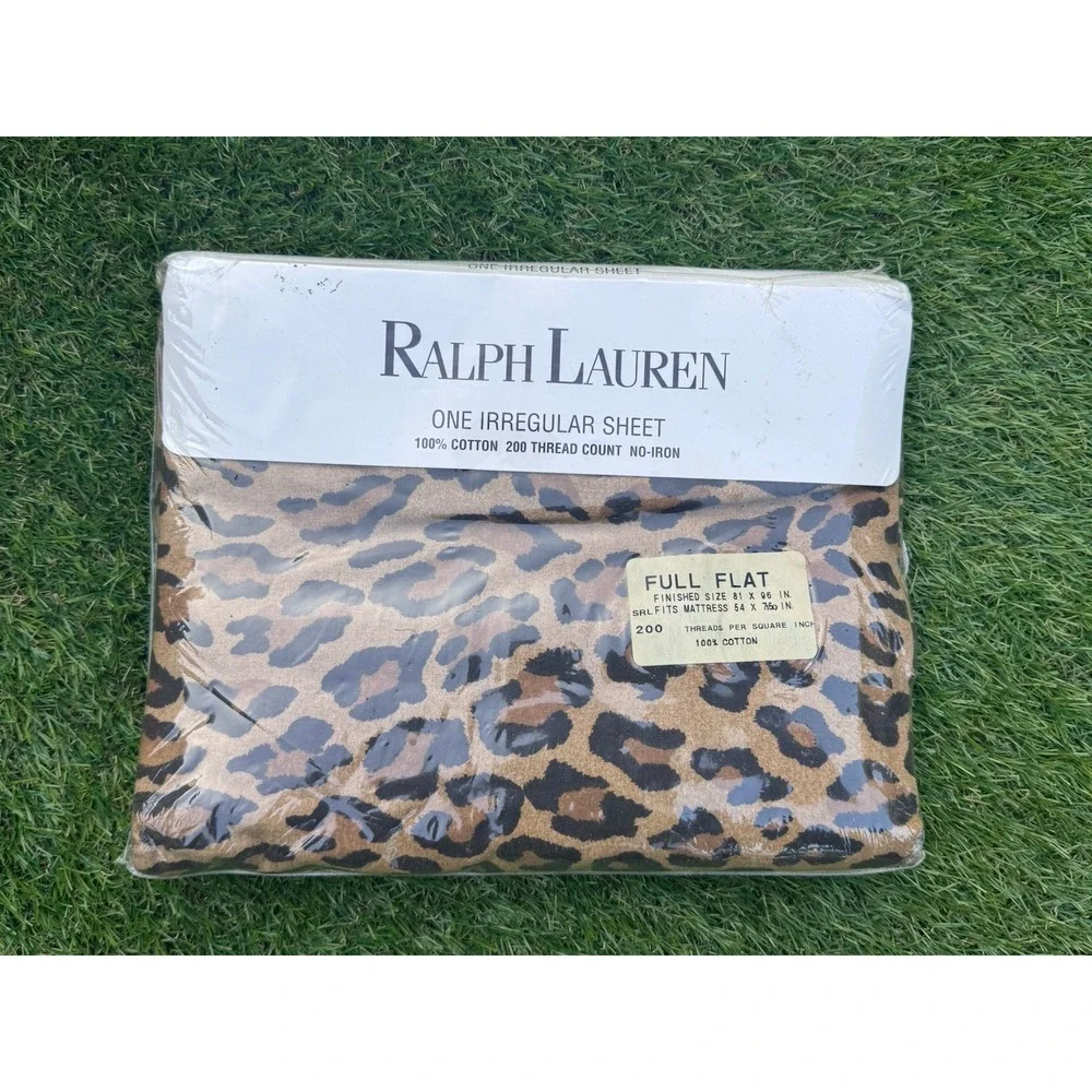 Vintage Ralph Lauren Home Algodom Full Flat Irregular Sheet Cheetah Print Brown